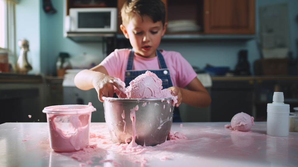 Kid making no churn ice cream